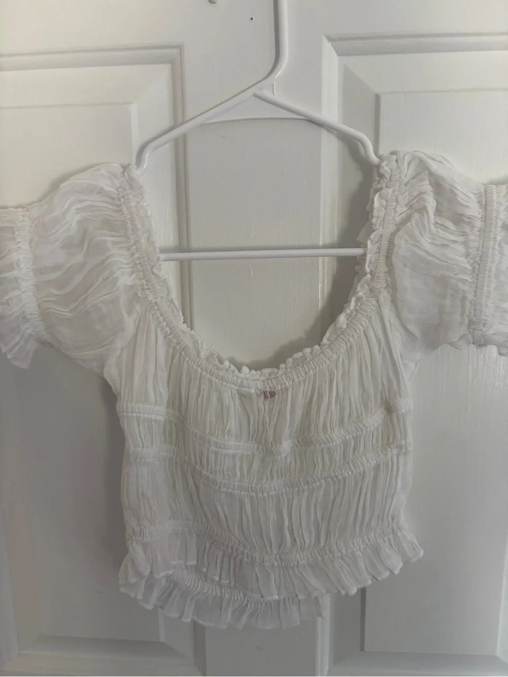 Free People FP One Cheri Top Smocked Cropped Ivory Off The Shoulder Blouse